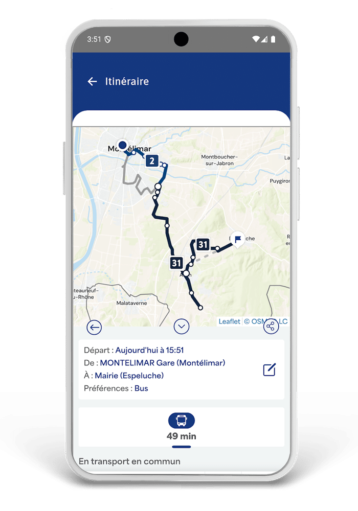 Capture d'écran de l'application de transport urbain Montélibus